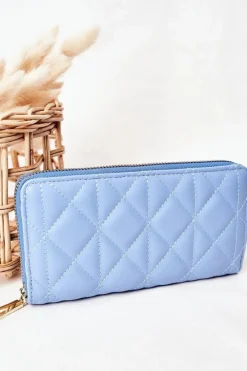 Portfele>Boto Duży Pikowany Portfel Damski Niebieski