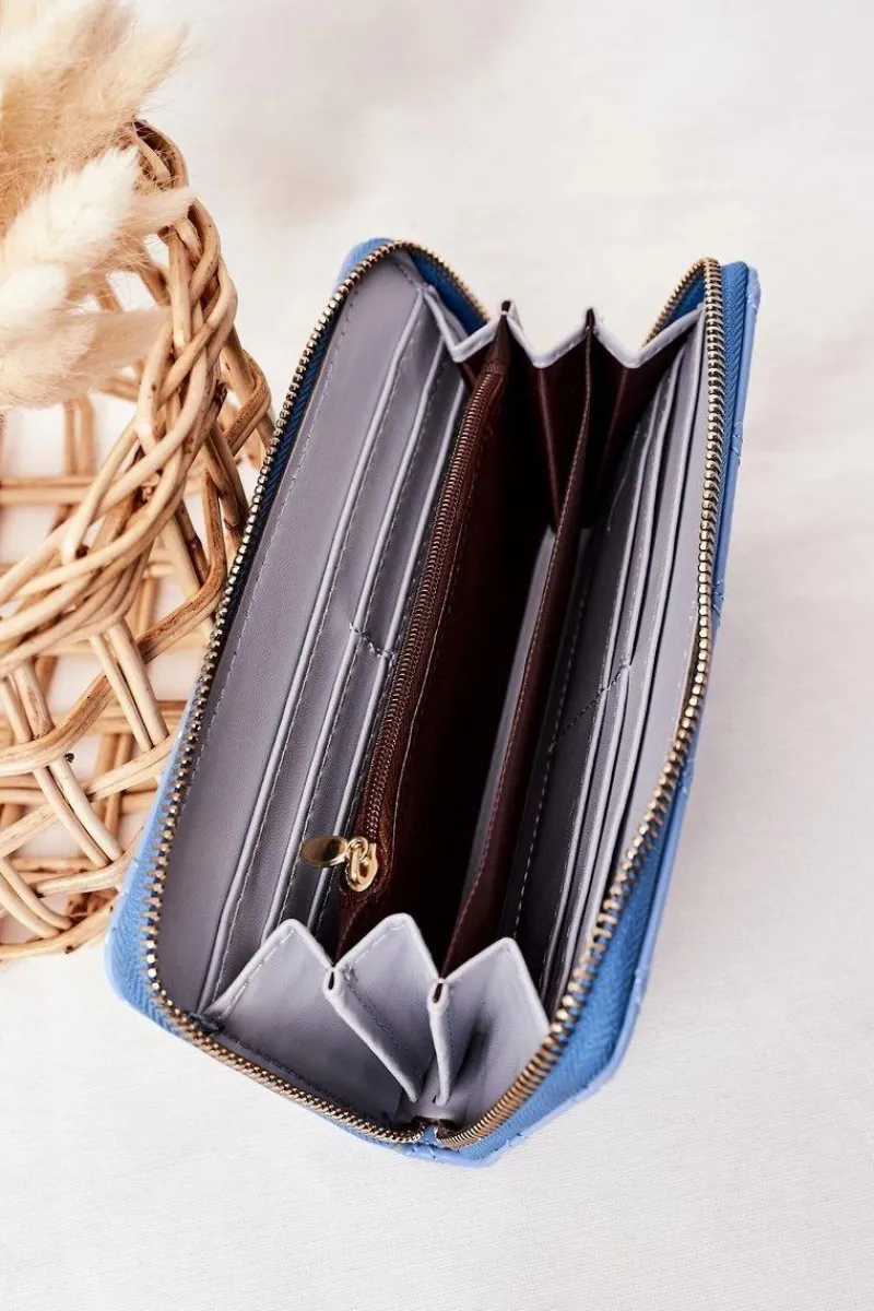 Portfele>Boto Duży Pikowany Portfel Damski Niebieski