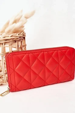 Portfele>Boto Duży Pikowany Portfel Damski Czerwony