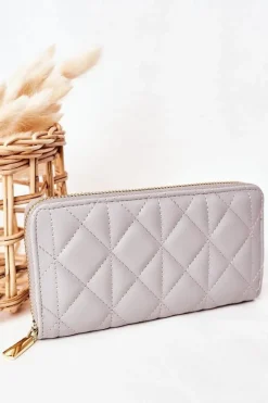 Online Boto Duży Pikowany Portfel Damski Szary