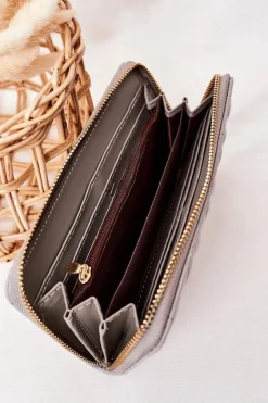 Online Boto Duży Pikowany Portfel Damski Szary