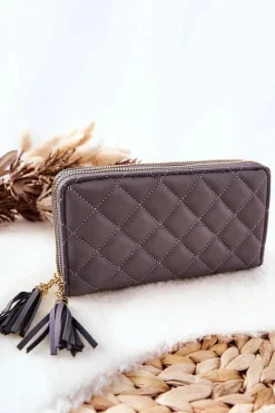 Clearance Boto Duży Pikowany Portfel Na Suwaki Szary