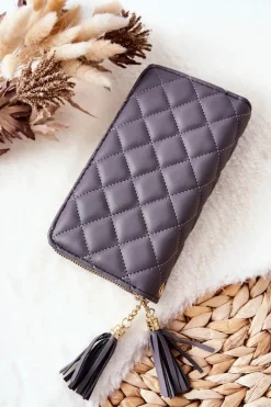 Clearance Boto Duży Pikowany Portfel Na Suwaki Szary