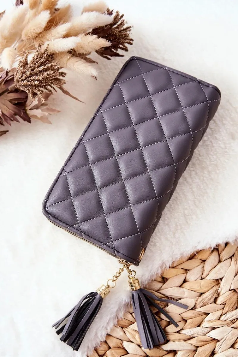 Clearance Boto Duży Pikowany Portfel Na Suwaki Szary