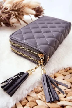 Clearance Boto Duży Pikowany Portfel Na Suwaki Szary