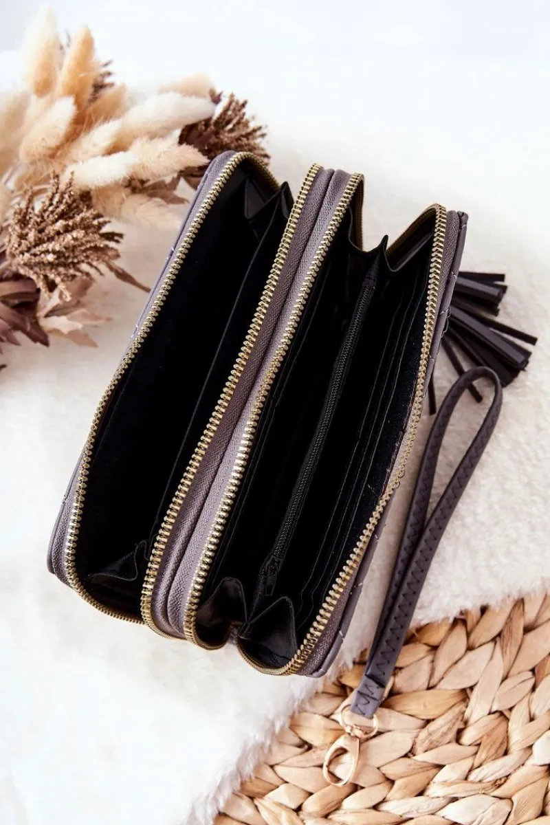 Clearance Boto Duży Pikowany Portfel Na Suwaki Szary