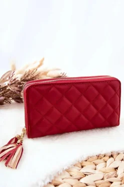 Discount Boto Duży Pikowany Portfel Na Suwaki Czerwony