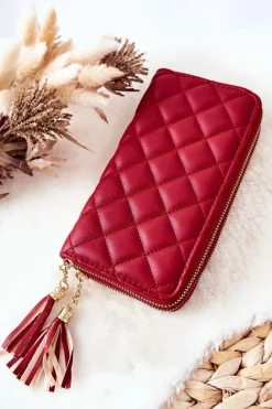 Discount Boto Duży Pikowany Portfel Na Suwaki Czerwony