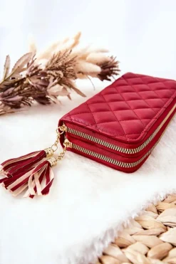 Discount Boto Duży Pikowany Portfel Na Suwaki Czerwony