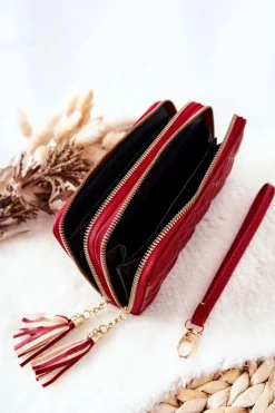 Discount Boto Duży Pikowany Portfel Na Suwaki Czerwony