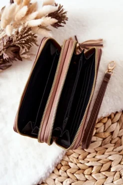 Sale Duży Pikowany Portfel Na Suwaki Cappucino Portfele