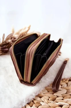 Sale Duży Pikowany Portfel Na Suwaki Cappucino Portfele