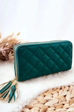 Portfele>Boto Duży Pikowany Portfel Na Suwaki Zielony