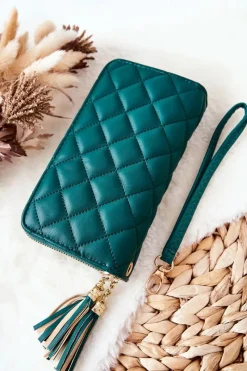 Portfele>Boto Duży Pikowany Portfel Na Suwaki Zielony