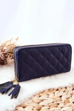 Portfele>Boto Duży Pikowany Portfel Na Suwaki Granatowy
