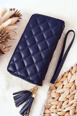 Portfele>Boto Duży Pikowany Portfel Na Suwaki Granatowy