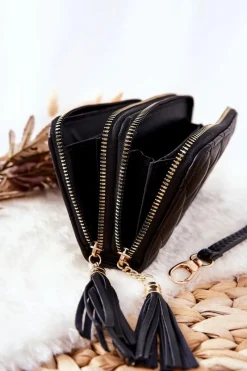 Hot Duży Pikowany Portfel Na Suwaki Czarny Portfele