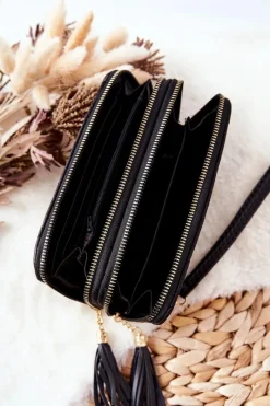 Hot Duży Pikowany Portfel Na Suwaki Czarny Portfele