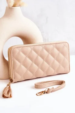 New Boto Duży Pikowany Portfel Z Frędzelkiem Beżowy Selley