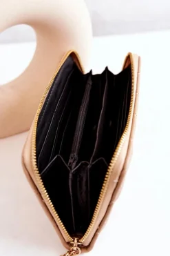 New Boto Duży Pikowany Portfel Z Frędzelkiem Beżowy Selley