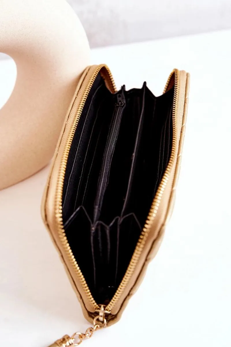 New Duży Pikowany Portfel Z Frędzelkiem Złoty Selley Portfele