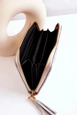 Portfele>Boto Duży Pikowany Portfel Z Frędzelkiem Srebrny Selley