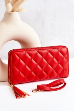 Outlet Boto Duży Pikowany Portfel Z Frędzelkiem Czerwony Selley