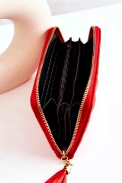 Outlet Boto Duży Pikowany Portfel Z Frędzelkiem Czerwony Selley