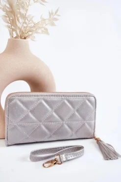New Duży Pikowany Portfel Z Paseczkiem Srebrny Jeffrey Portfele