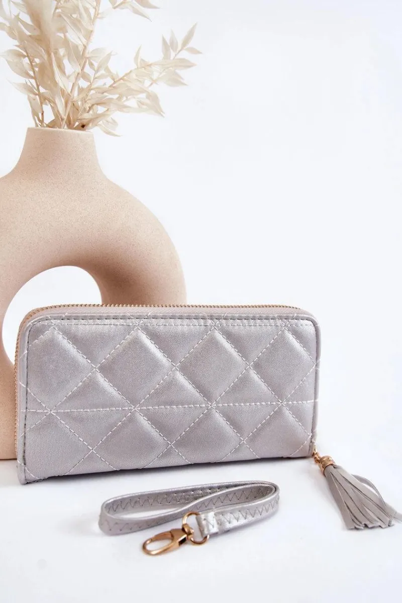 New Duży Pikowany Portfel Z Paseczkiem Srebrny Jeffrey Portfele