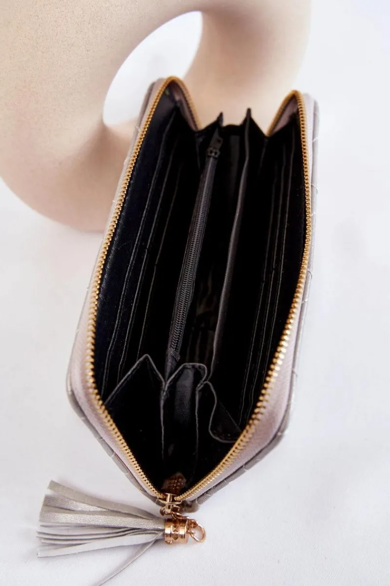 New Duży Pikowany Portfel Z Paseczkiem Srebrny Jeffrey Portfele