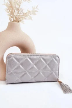 New Duży Pikowany Portfel Z Paseczkiem Srebrny Jeffrey Portfele