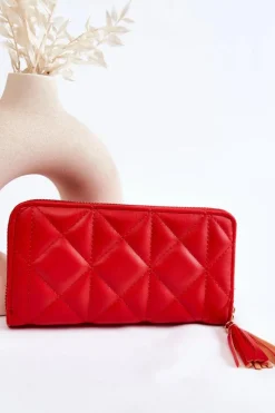 Hot Boto Duży Pikowany Portfel Z Paseczkiem Czerwony Jeffrey