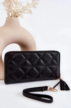 New Boto Duży Pikowany Portfel Z Paseczkiem Czarny Jeffrey