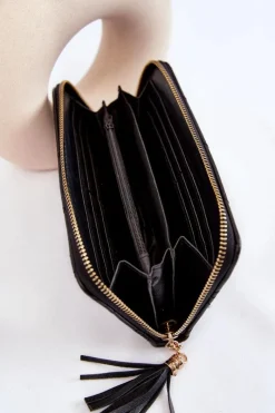 New Boto Duży Pikowany Portfel Z Paseczkiem Czarny Jeffrey