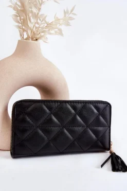 New Boto Duży Pikowany Portfel Z Paseczkiem Czarny Jeffrey