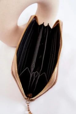 Clearance Duży Pikowany Portfel Z Paseczkiem Beżowy Jeffrey Portfele