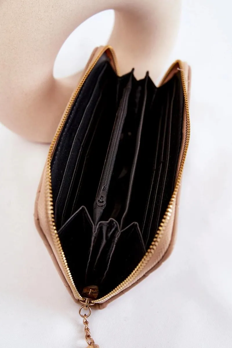 Clearance Duży Pikowany Portfel Z Paseczkiem Beżowy Jeffrey Portfele