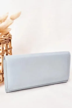 Outlet Duży Portfel Damski Na Magnes Błękitny Portfele