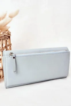 Outlet Duży Portfel Damski Na Magnes Błękitny Portfele