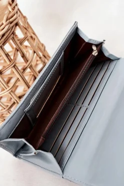 Outlet Duży Portfel Damski Na Magnes Błękitny Portfele