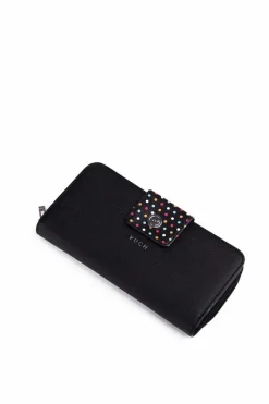 Discount Duży Portfel Damski Na Suwak Kropki Czarny Huntress Portfele