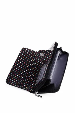 Discount Duży Portfel Damski Na Suwak Kropki Czarny Huntress Portfele