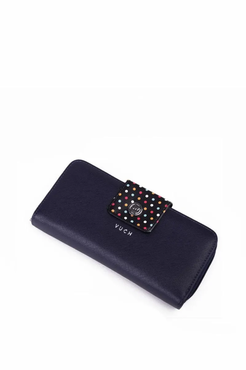 Clearance Duży Portfel Damski Na Suwak Kropki Granatowy Huntress Portfele