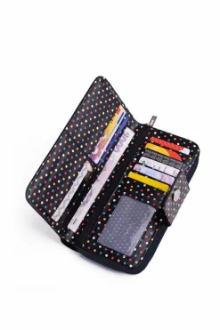 Clearance Duży Portfel Damski Na Suwak Kropki Granatowy Huntress Portfele