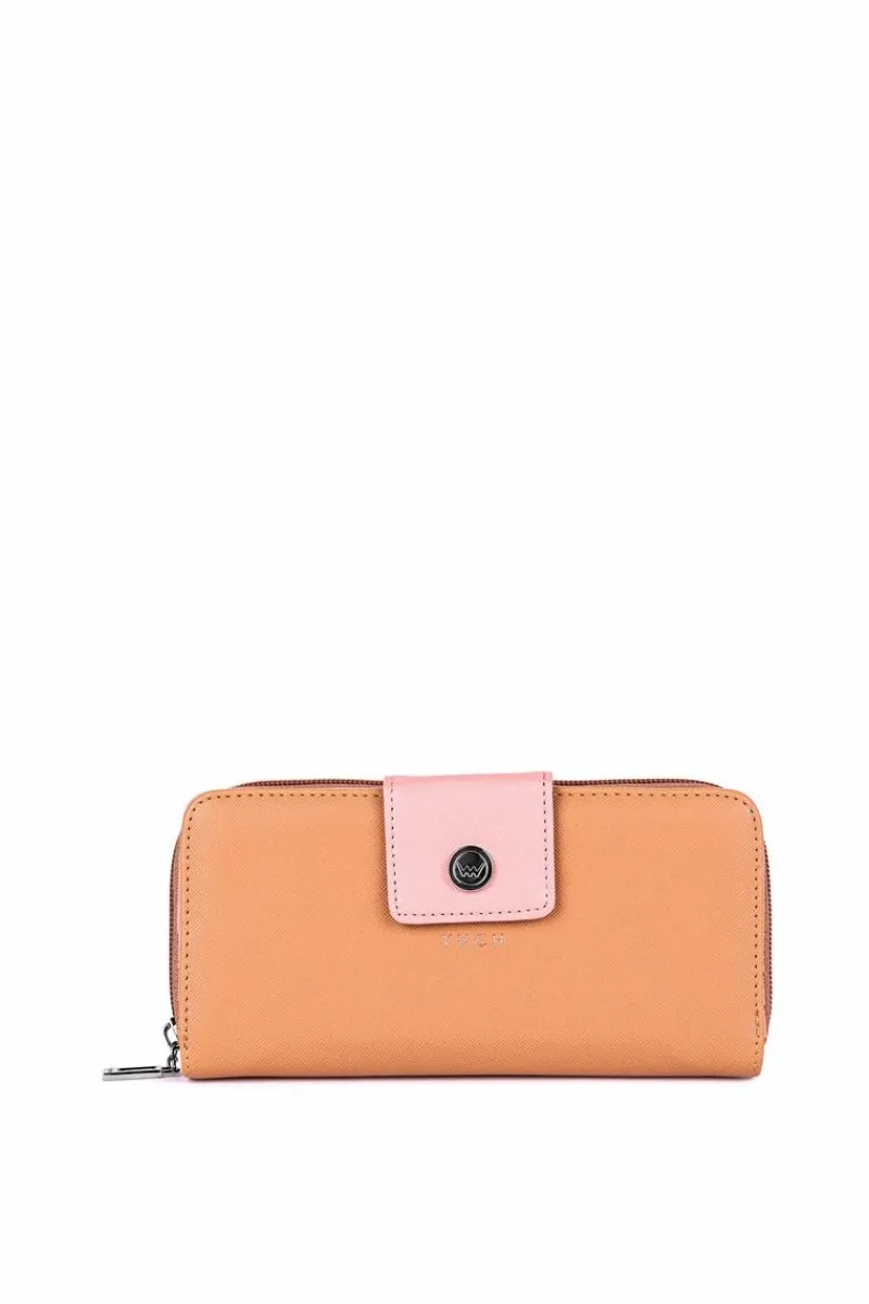 Outlet Boto Duży Portfel Damski Na Suwak Brązowo-Różowy Huntress