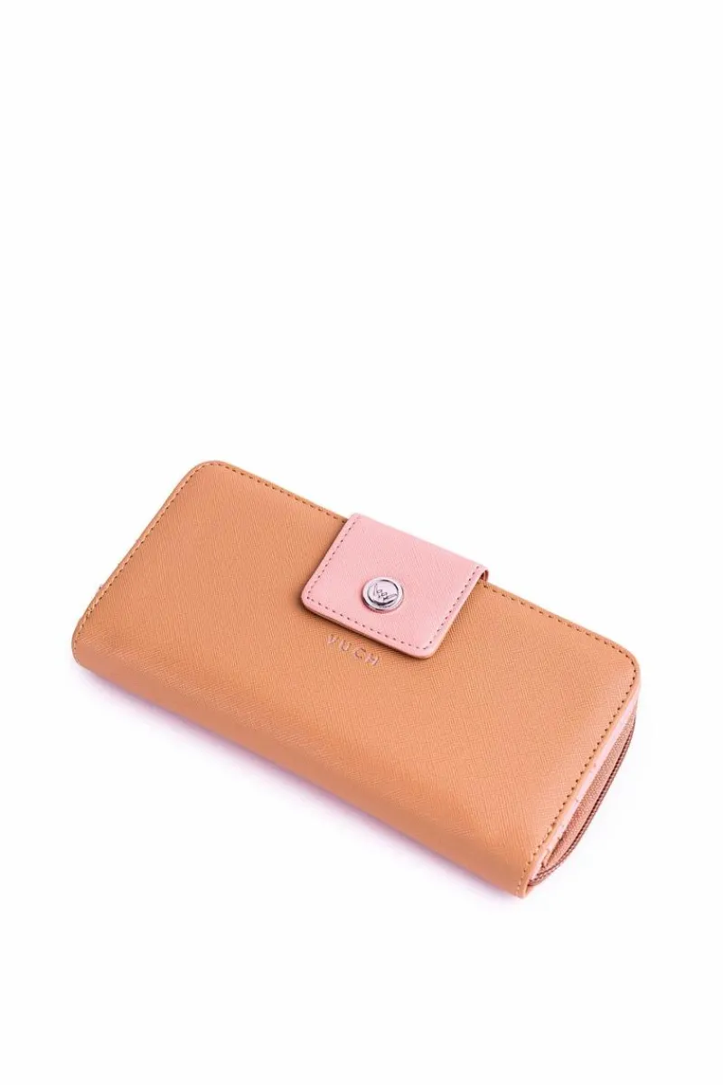 Outlet Boto Duży Portfel Damski Na Suwak Brązowo-Różowy Huntress