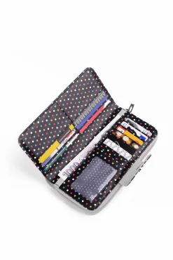 Outlet Duży Portfel Damski Na Suwak Kropki Szary Huntress Portfele