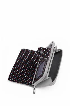 Outlet Duży Portfel Damski Na Suwak Kropki Szary Huntress Portfele