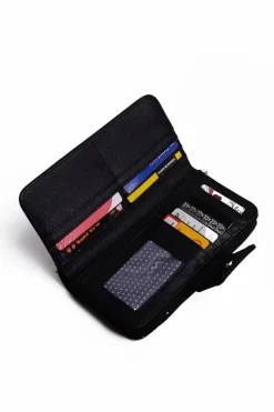 Clearance Duży Portfel Damski Na Suwak Czarny Huntress Portfele